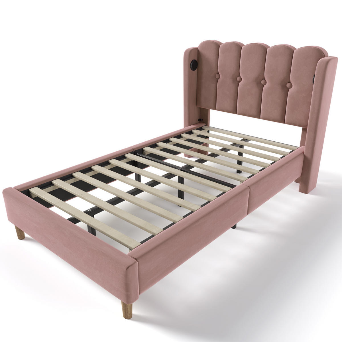 POLSTERBETT 90/200 cm in Rosa aus Samt mit USB- und Type-C-Anschlüssen - Rosa, Textil (90/200cm) - Flora Grace
