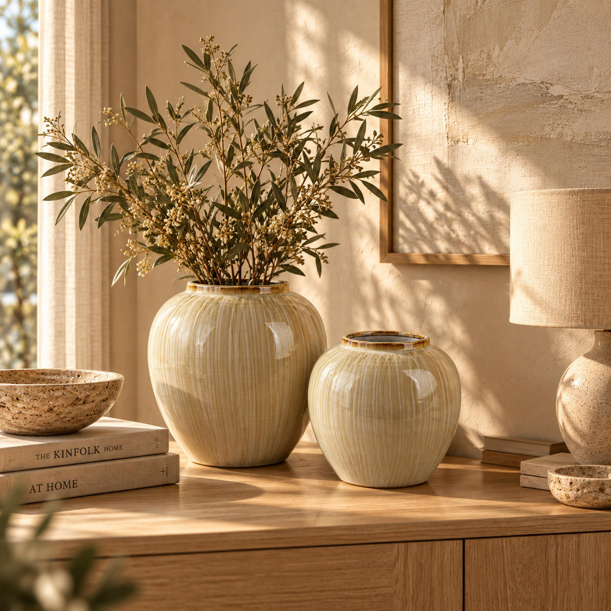 MANON Vase aus Keramik, beige - Beige, Keramik (34cm) - Mondex