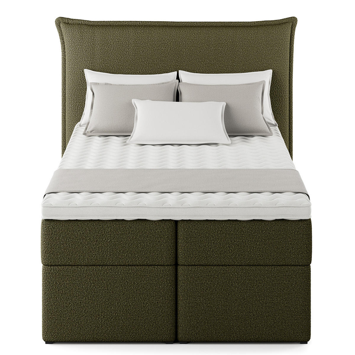 BOXBETT mit Stauraum - Bouclé - Olivgrün, Holzwerkstoff/Textil (120/200cm) - home24