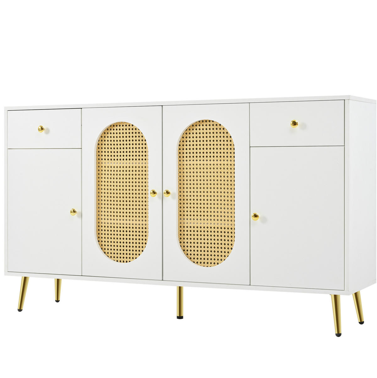 SIDEBOARD aus Spanplatte 140/35/82 cm mit 2 Schubladen, 4 Türen, höhenverstellbaren Einlegeböden und Metallfüßen, Natur/Weiß - Naturfarben, Holzwerkstoff (140/82/35cm) - Redom