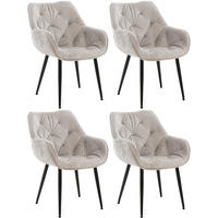ARMLEHNENSTUHL 4er Set Samt Grau - Schwarz/Grau, Textil/Metall (58/83/62cm) - CLP