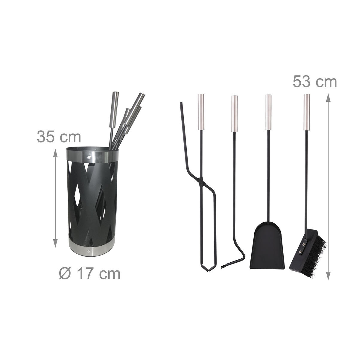 5-TLG.KAMINBESTECK-SET - Multicolor, Metall (17/35/17cm) - Relaxdays