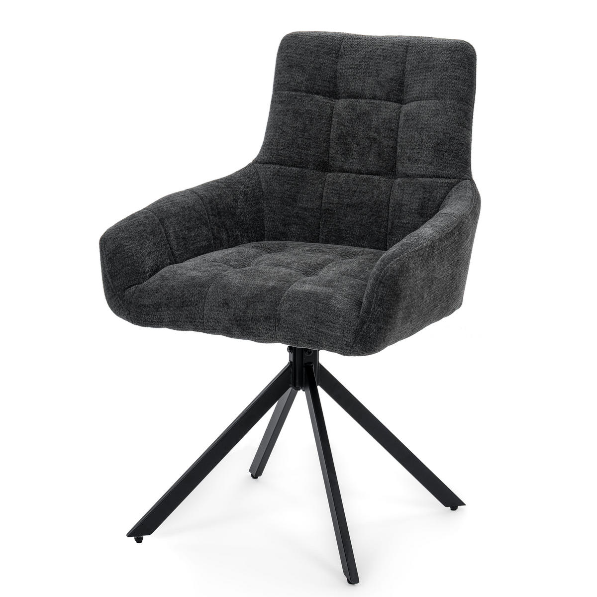 STUHL FUNO drehbar gepolsterter mit Steppung - graphit - Chenille - Dunkelgrau/Schwarz, Textil/Metall (58/87/60cm) - NEW HOME