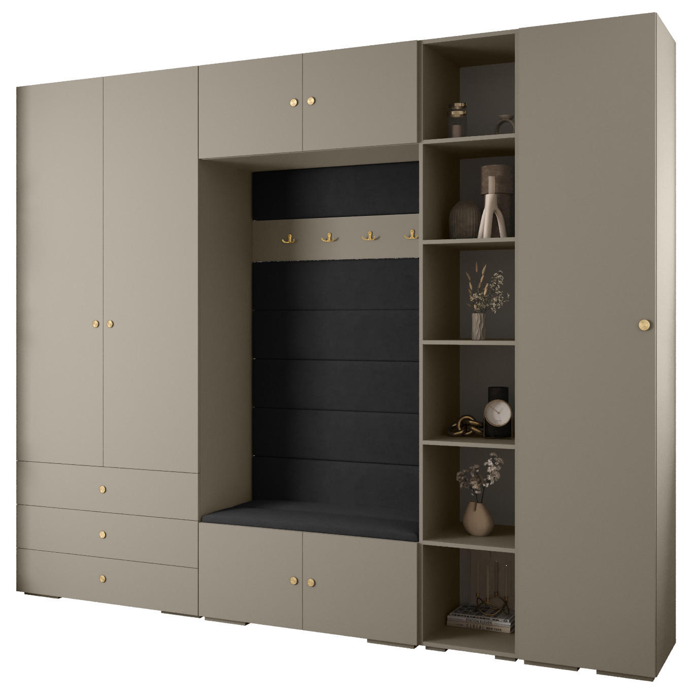 Abiks Möbel Garderoben-Set Kaschmir, Schwarz, Gold 290x236.7x47 cm
