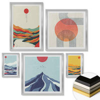 WANDBILDER 5er Set - 50x50 cm & 20x30 cm & 40x60 cm Silberner Rahmen - Pastellfarbene Berge im Japandi-Stil - Silberfarben, Kunststoff (40/60cm) - ArtPrintCave