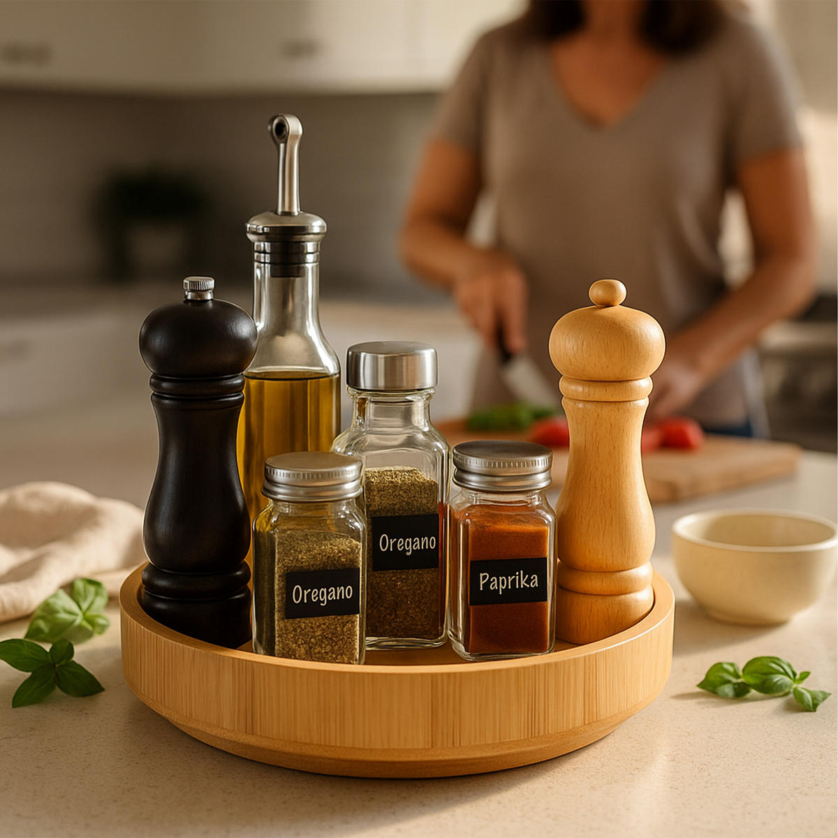 DREHTELLER - Hellbraun, Holz/Textil (23.5/6/23.5cm) - Relaxdays