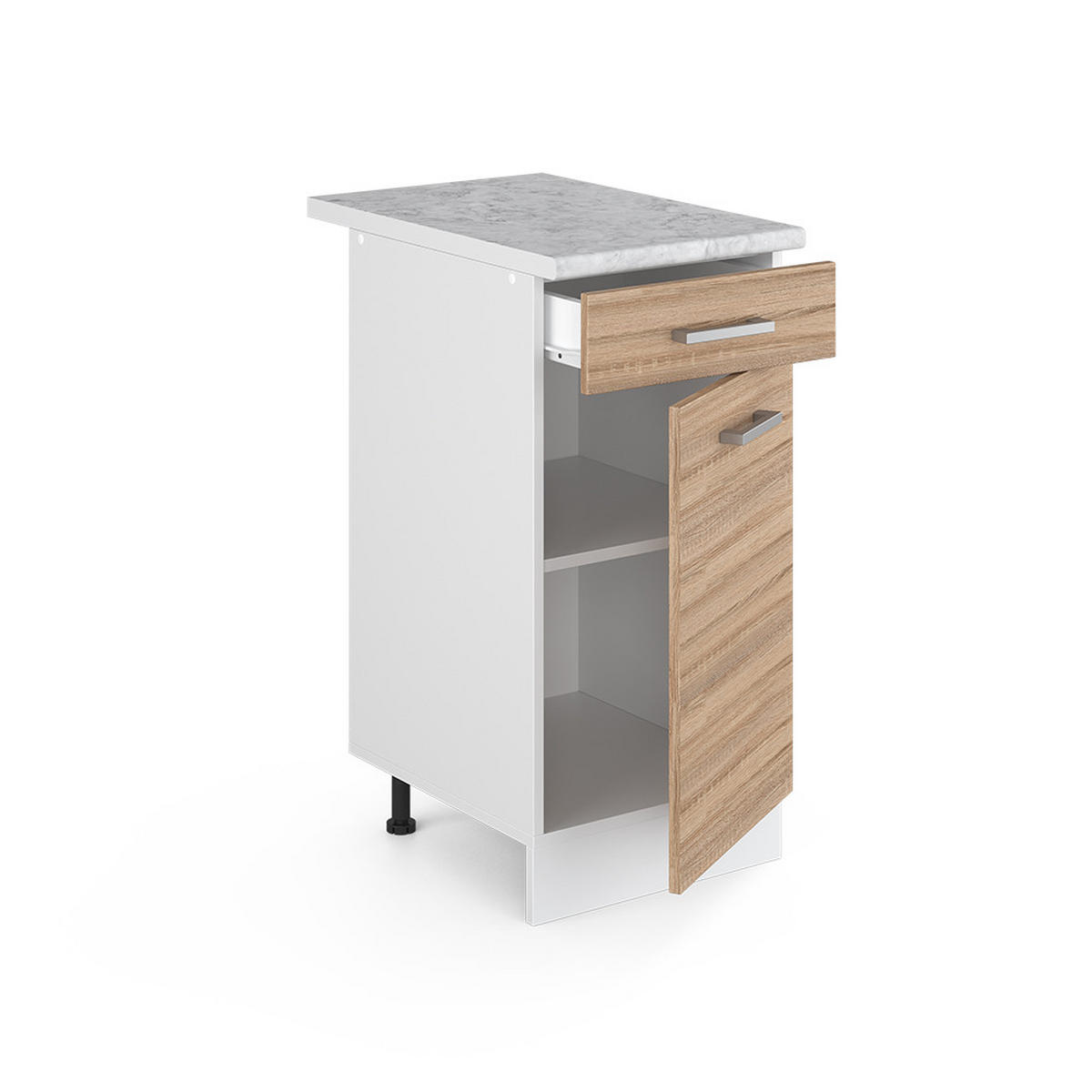 UNTERSCHRANK R-Line Sonoma 40 cm mit Schublade, mit Arbeitsplatte - Weiß/Sonoma Eiche, Holzwerkstoff (40/81.6/60cm) - Vicco