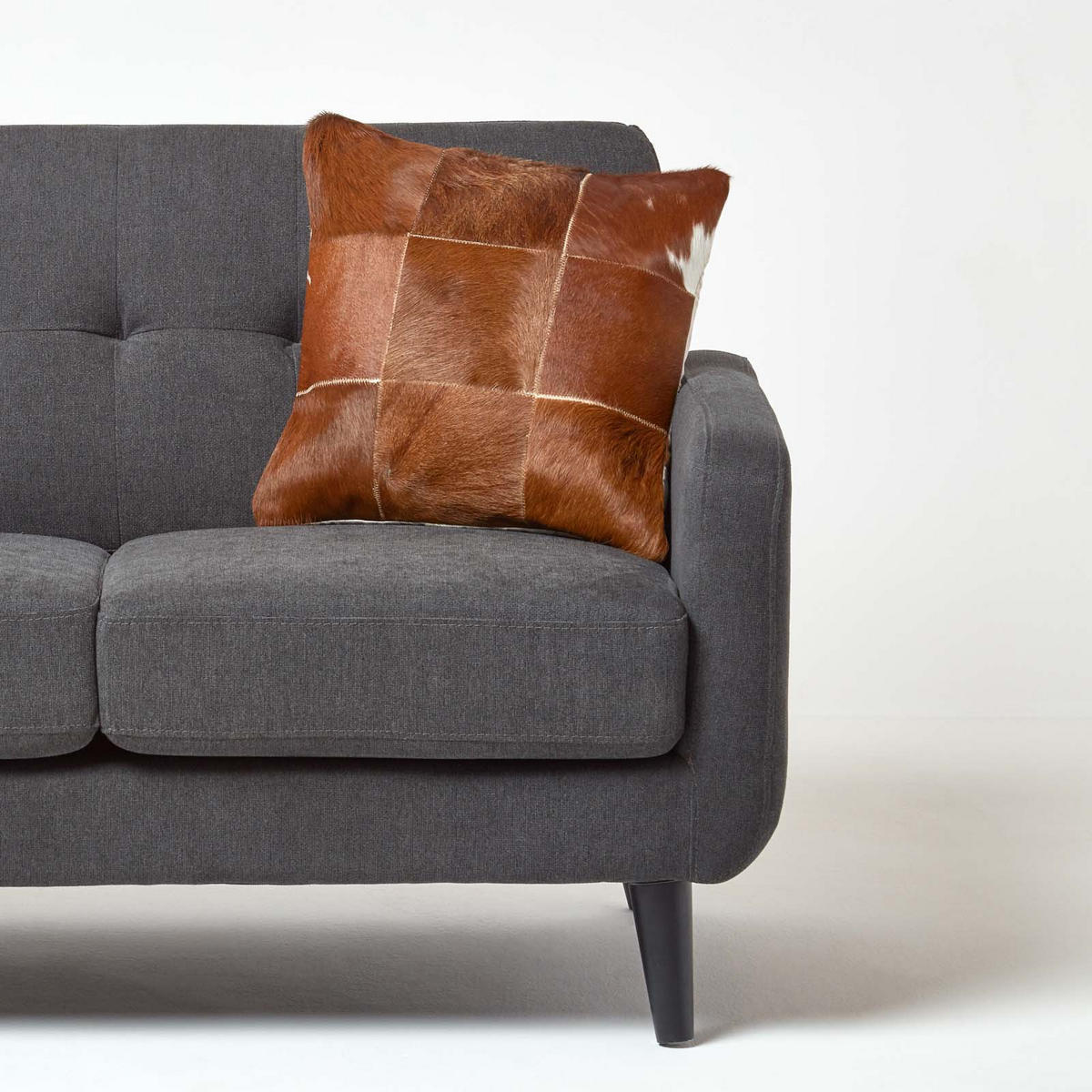 PATCHWORK-KISSEN Fell & Leder 45/45 cm - Braun, Leder/Textil (45/45cm) - Homescapes