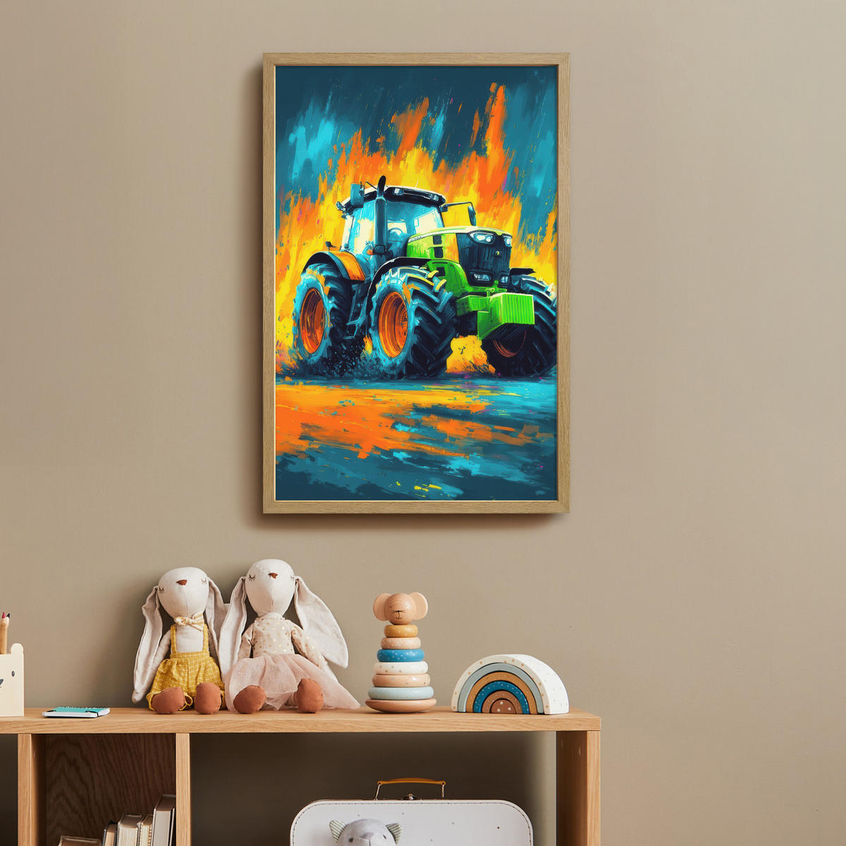 NÁSTĚNNÁ LAMPA S AKUMULÁTOREM Abstrakt - Traktor - Zelený 40x60 cm - tmavě modrá, kompozitní dřevo (40/60/8cm) - OnlyWow