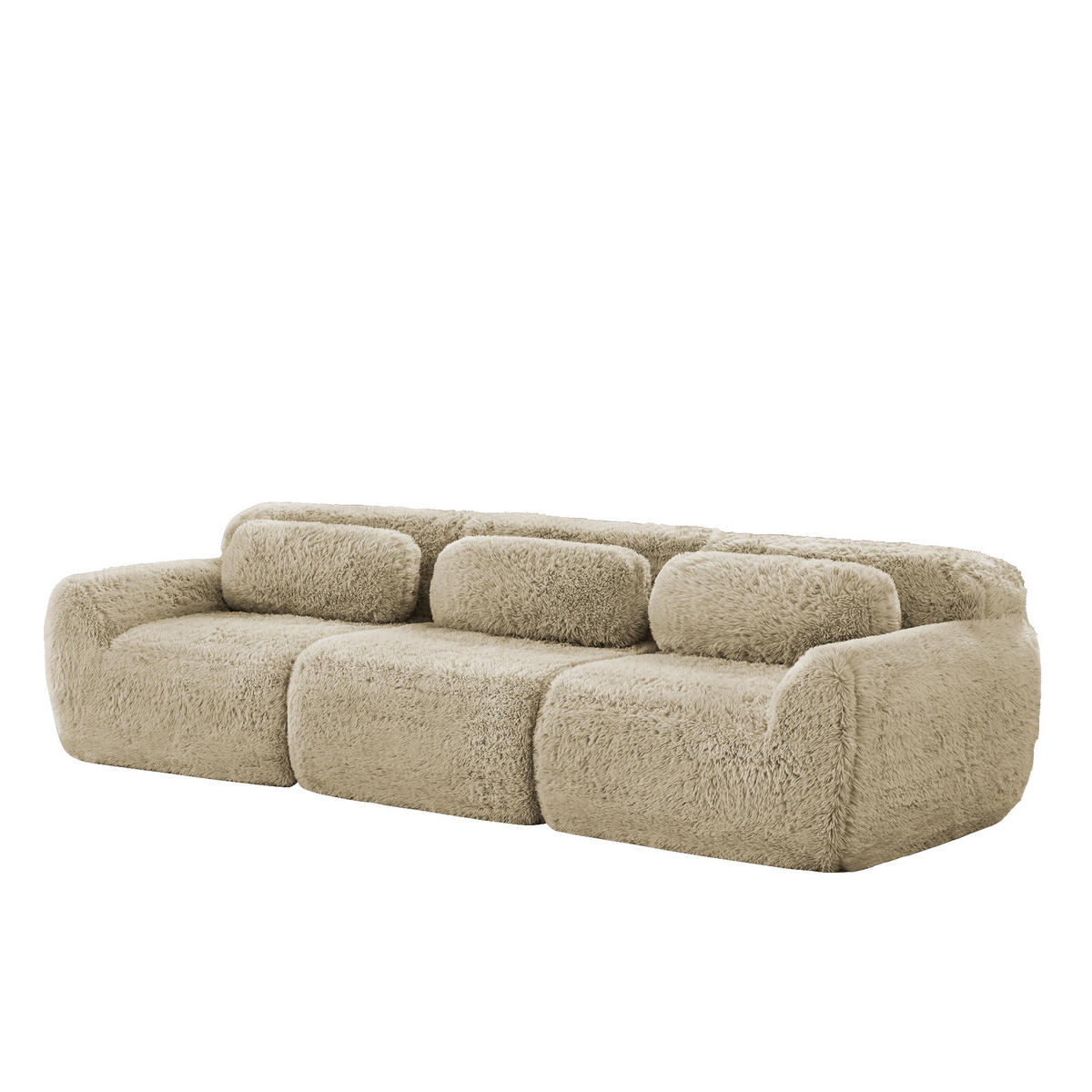 ECKSOFA modular mit rutschfester Basis Plüsch Hellkhaki - Beige, Kunststoff (104/73/291cm) - Meubliv