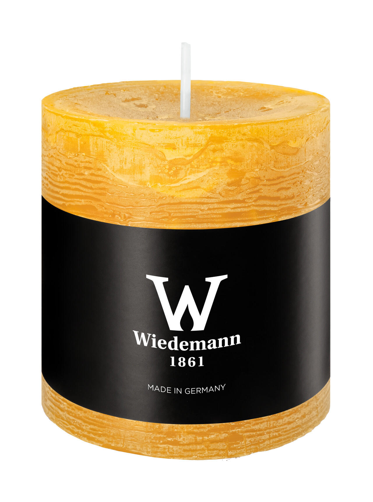 STUMPENKERZE Rustik Marble Style Dotter Gelb 80 x Ø 68 mm, 1 Stück - Gelb, Paraffin (7/8cm) - Wiedemann Kerzen