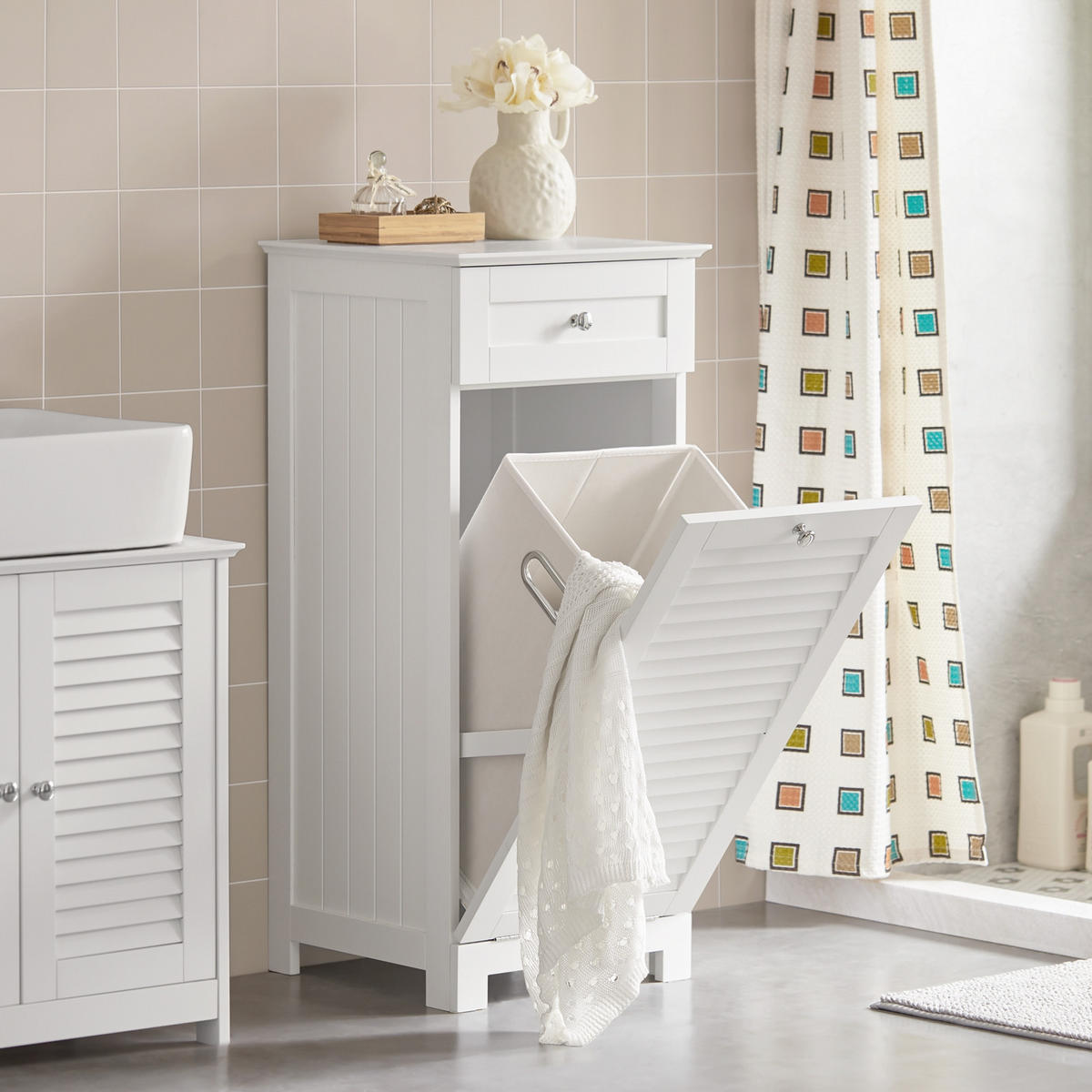 WÄSCHESCHRANK Weiß - Weiß, Holzwerkstoff (40/90/38cm) - SoBuy