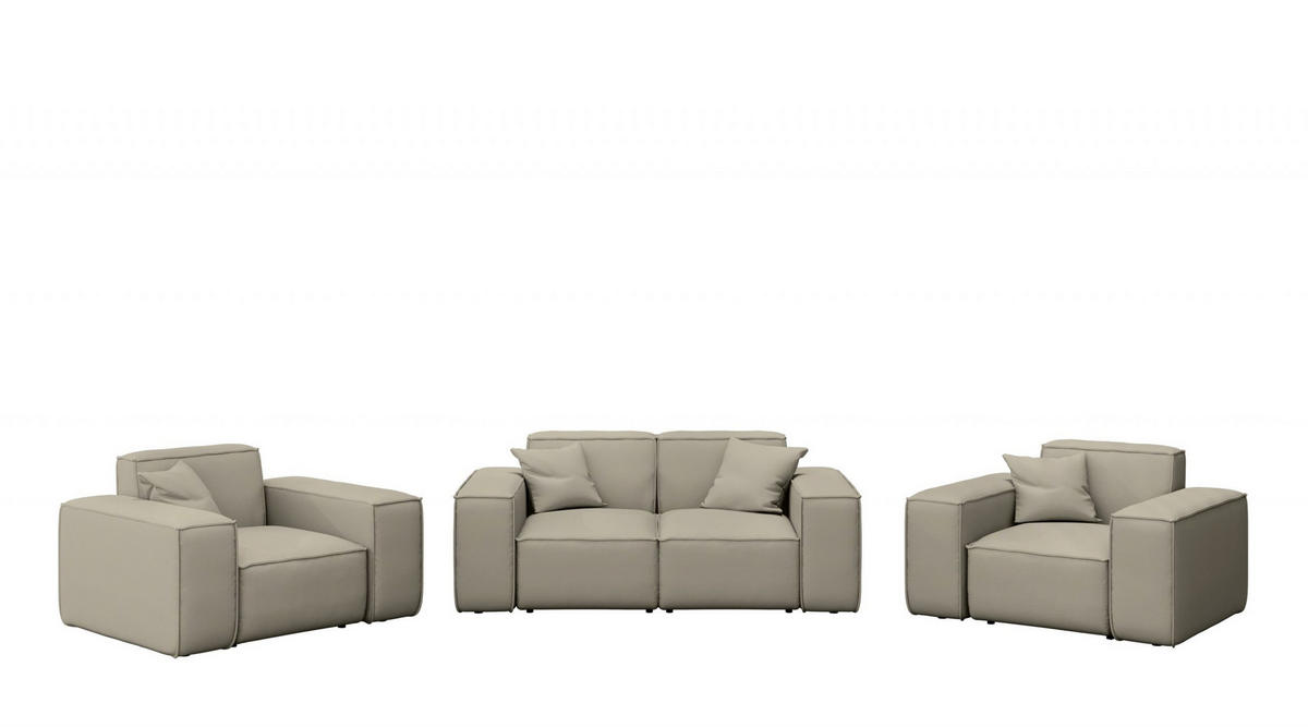 LOUNGEGARNITUR 2 1 1 Gartenmöbel, MALIBU Stoff Odyssey Dunkelbeige - Beige, Holz - Kaiser Möbel
