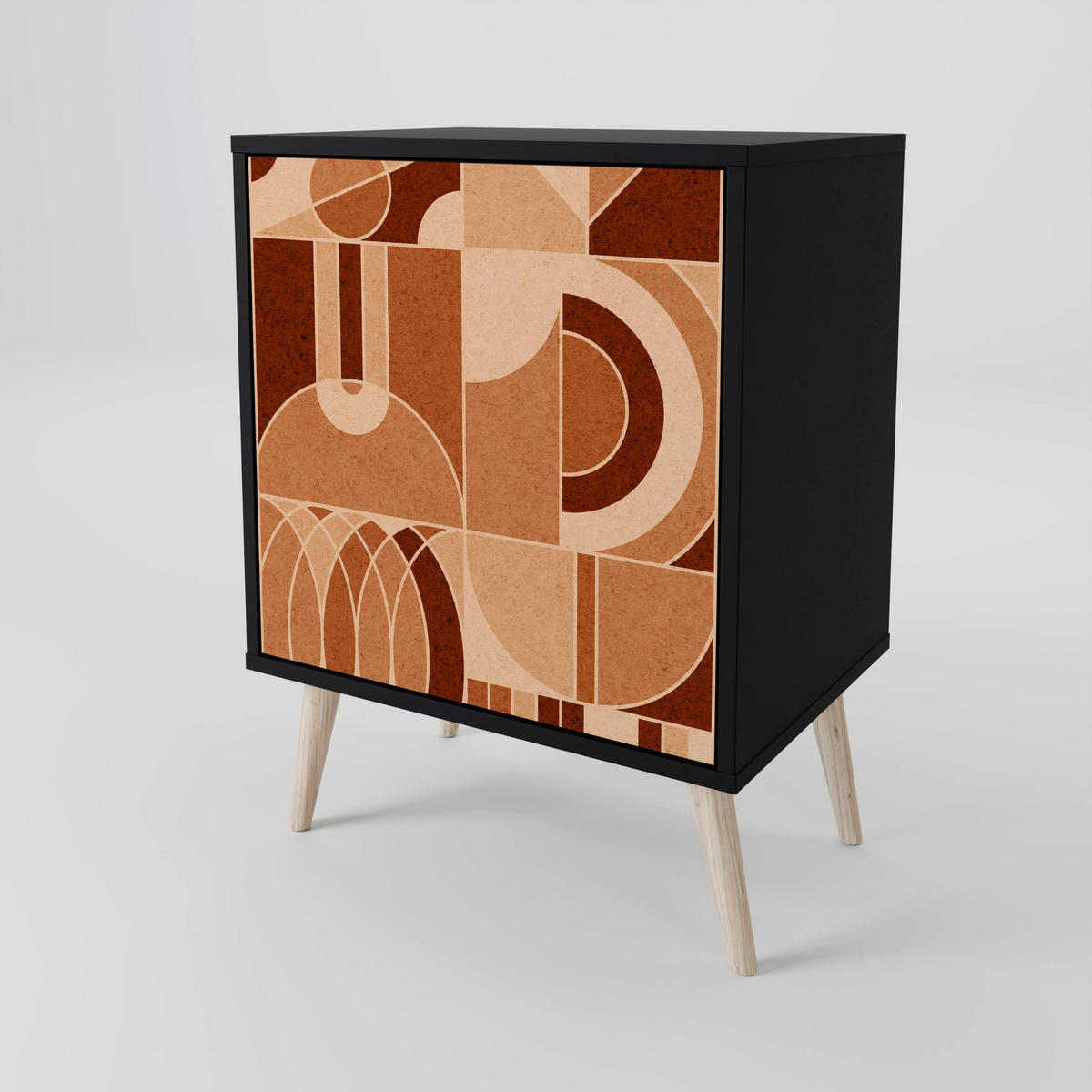 SIDEBOARD PRISM MOSAIC, Schwarz, 57,5x42x72,5 cm, Schwarze Metallfüße - Multicolor/Schwarz, Holzwerkstoff/Metall (57.5/72.5/42cm) - SpaceRebels
