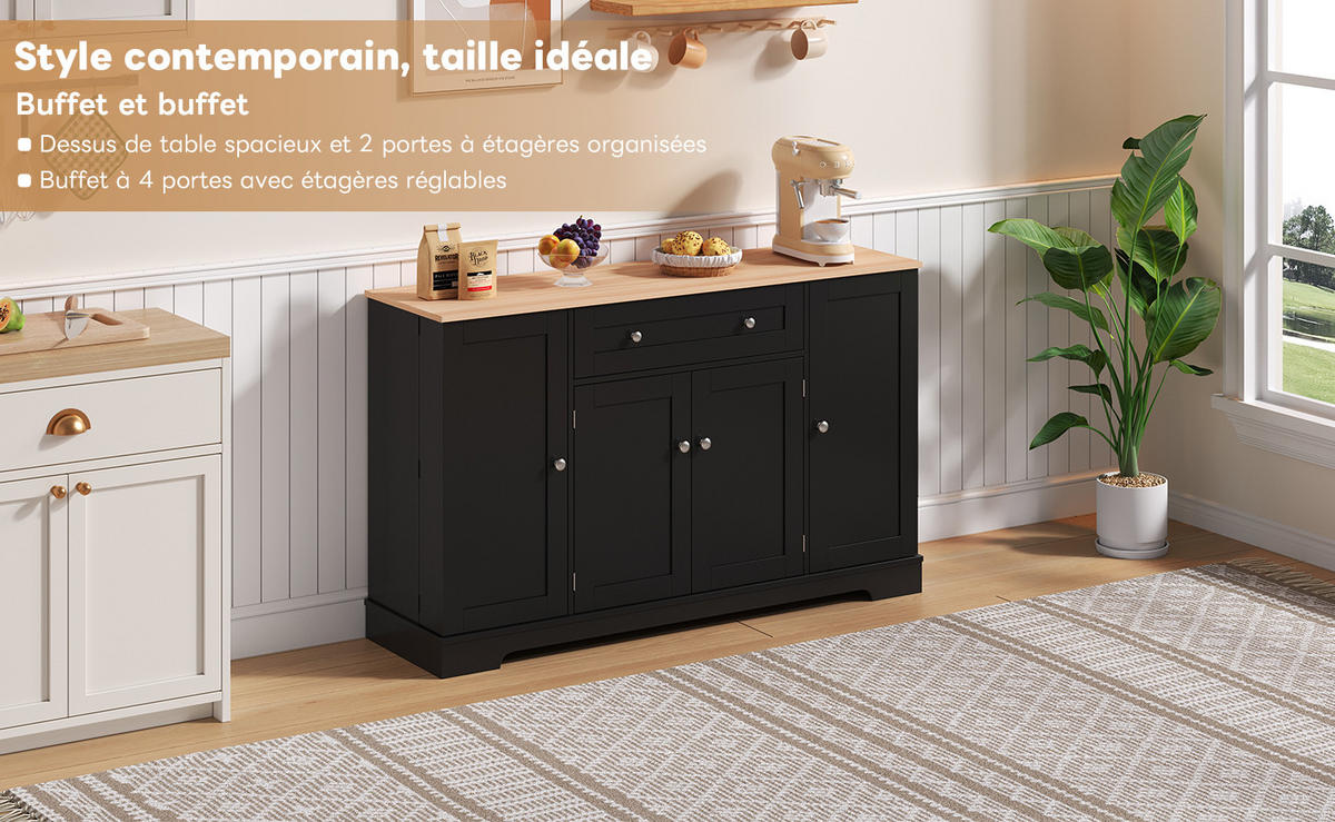 MODERNER Hochschrank aus MDF in Schwarz mit Schublade, Doppeltür und höhenverstellbaren Einlegeböden, Euro-Design, 138/40/85 cm, Schwarz - Schwarz, Holzwerkstoff (138/85/40cm) - Redom