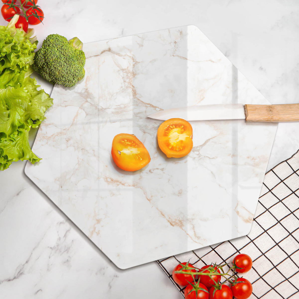 GLASPLATTE 40 cm Eleganter Stein Marmor - Weiß, Glas (40/40cm) - Wallfluent