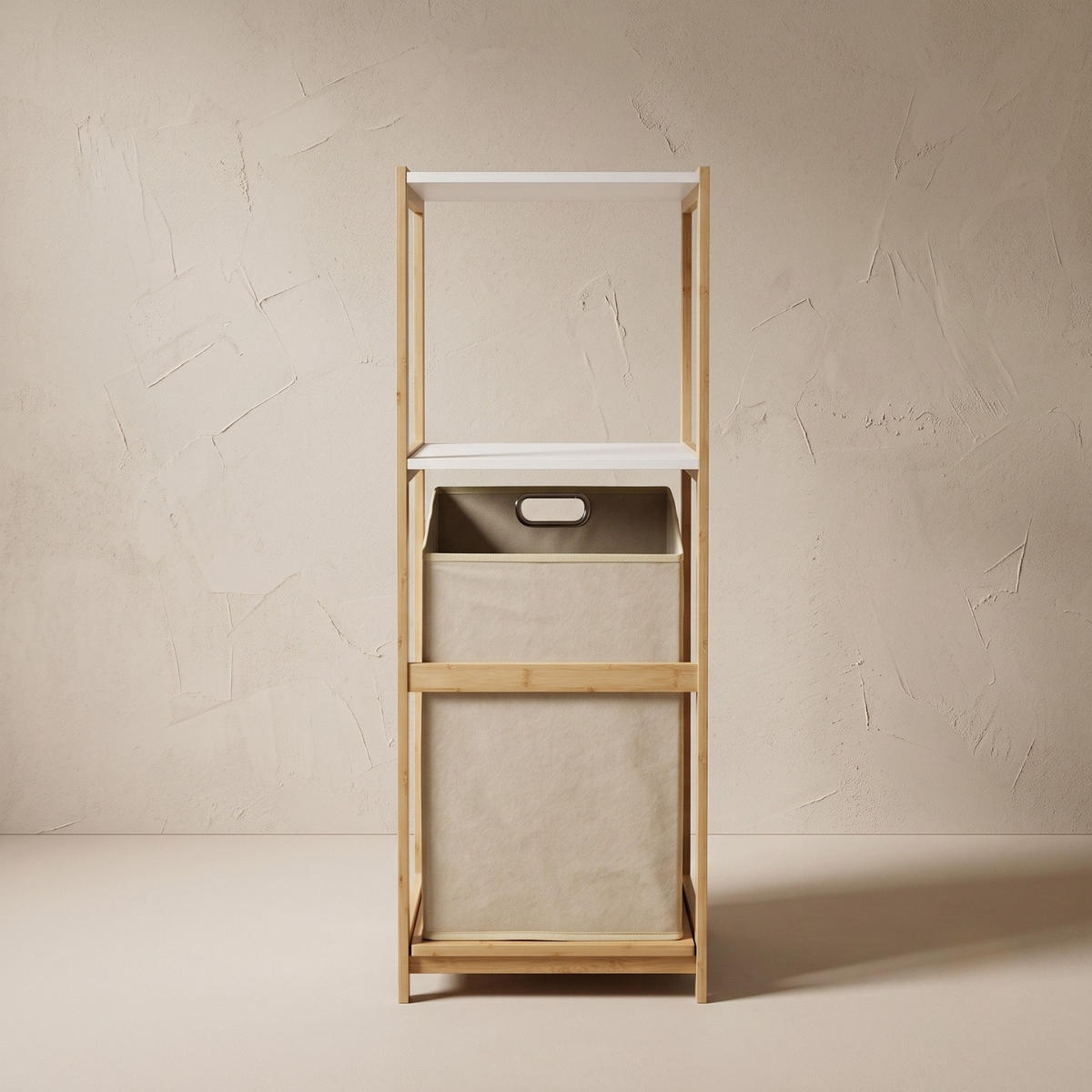 WÄSCHEKORB aus Bambus 33/36/98 cm - Beige/Weiß, Naturmaterialien (36/98/33cm) - NUXIO