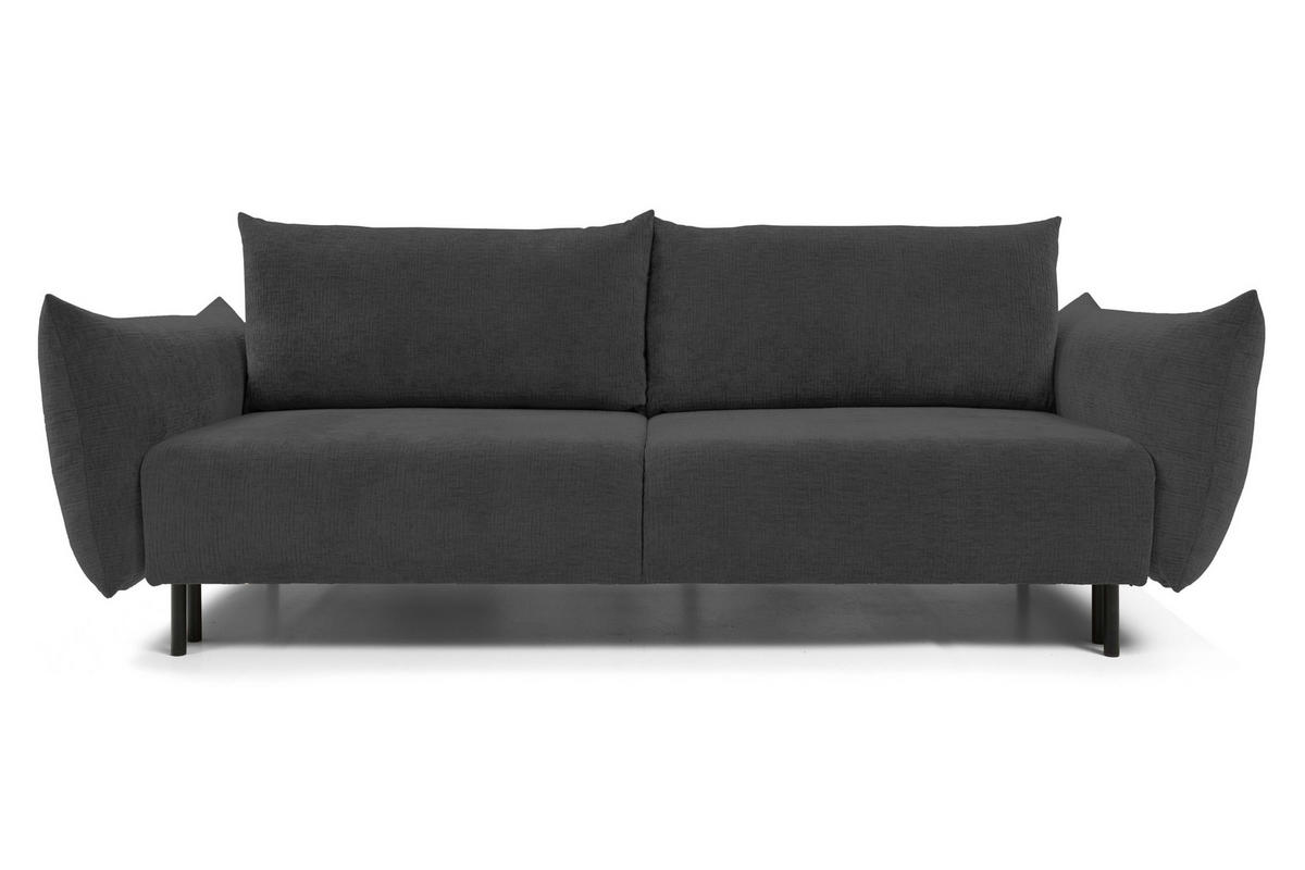 SOFA ADEL - Schlaffunktion Und Bettkasten, Wellenfederung, PUR-Schaum, Schwarze Metallfüße lose Rückenkissen, freistehend, 240x108x75 cm Graphite - Graphitfarben, Holz/Textil (240/75/108cm) - DomoHome