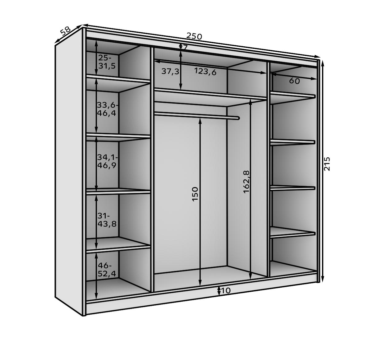 SCHIEBETÜRENSCHRANK Tivora 250 – Kaschmir - Kaschmir, Holzwerkstoff (250/215/58cm) - Möblo