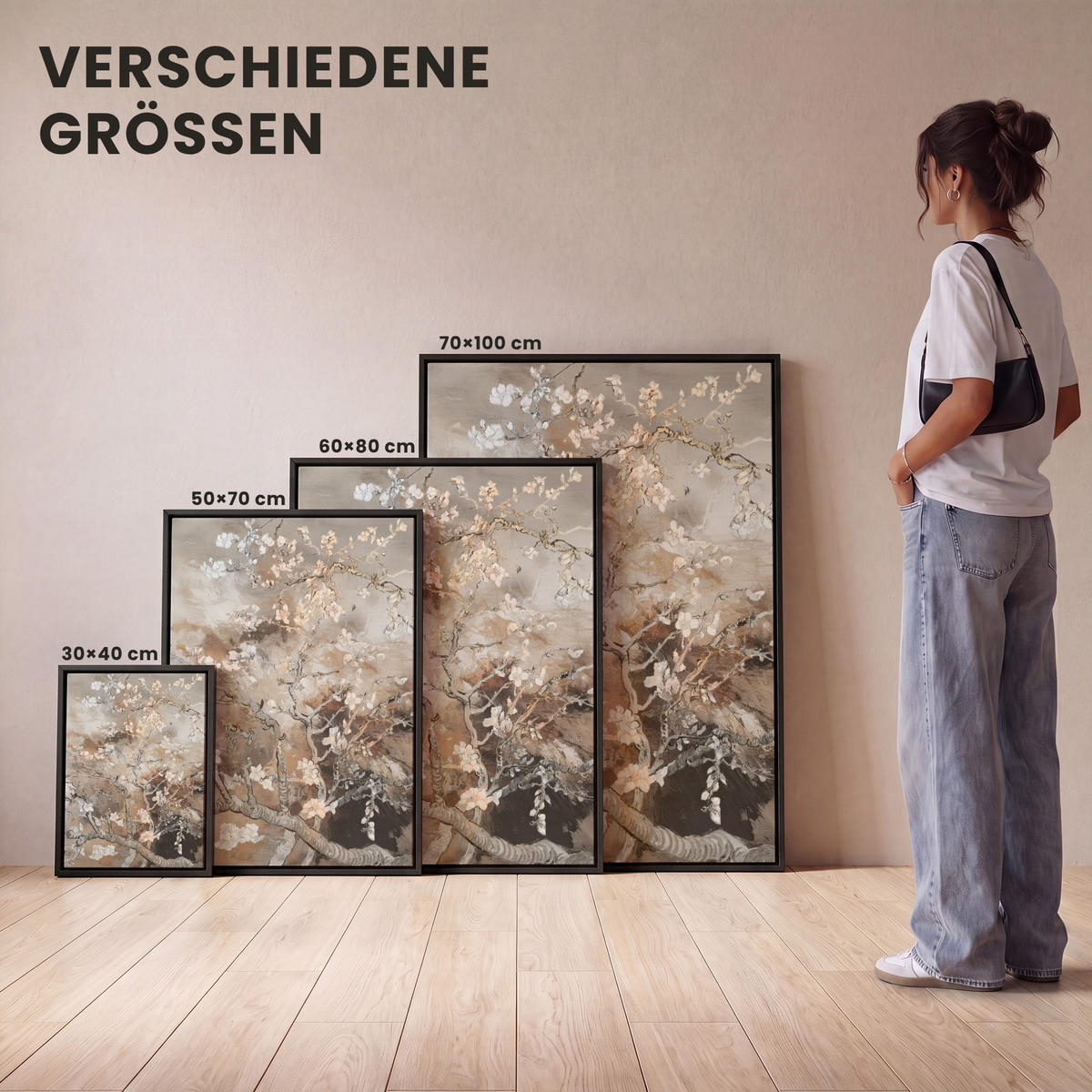 LEINWAND Bilder mit Rahmen - Mandelblüte - Kunst - Van Gogh - Beige - Abstrakt - 30x40 - Braun, Textil (30/40cm) - MuchoWow