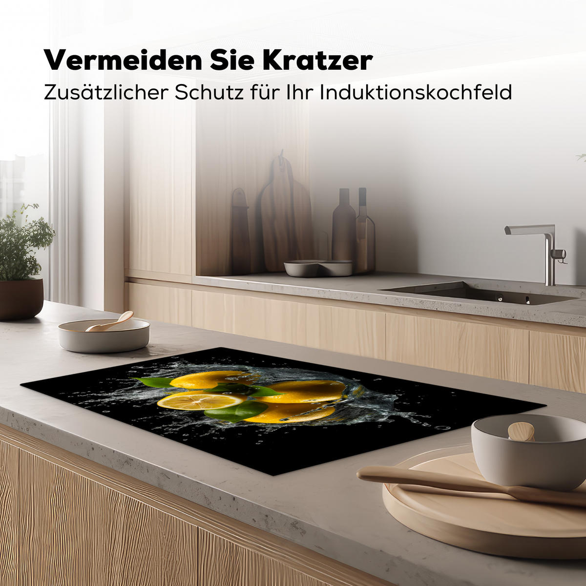 HERDABDECKPLATTE Zitrone - Obst - Gelb - Schwarz Induktionsmatte 83x51 cm - Gelb, Kunststoff (83/51.5/0.2cm) - MuchoWow