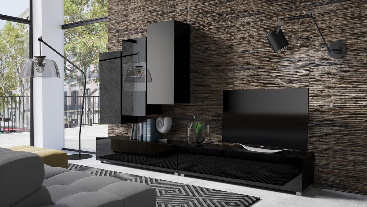 SCHRANK Bird Schwarz, Hängeschrank - Schwarz, Holzwerkstoff (45/117/32cm) - Bettso