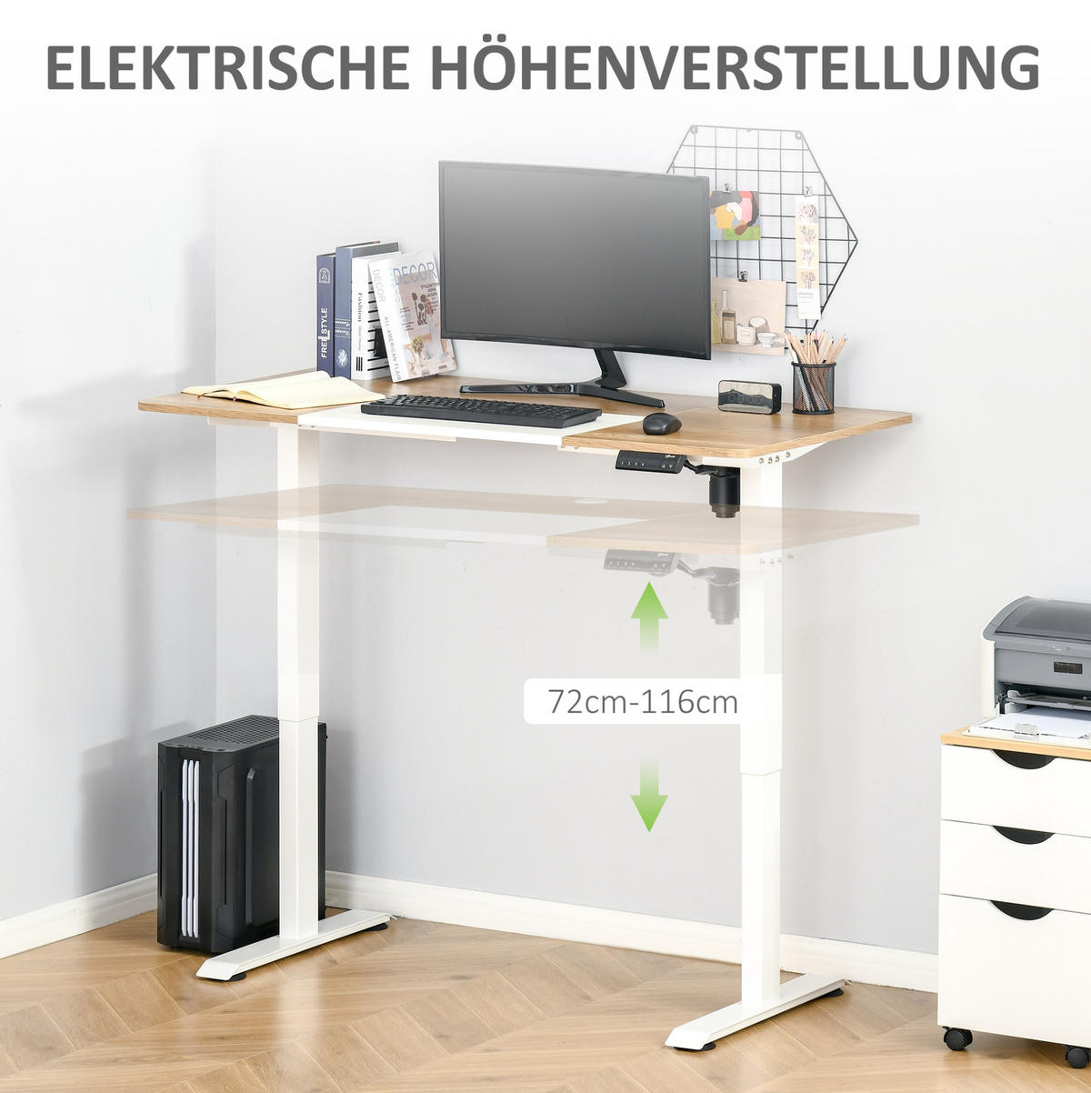 SCHREIBTISCH elektrisch höhenverstellbar 140 x 70 cm Weiß - Weiß, Holz (140/70/116cm) - Meubliv