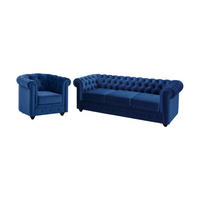 COUCHGARNITUR 3+1 - Samt - Dunkelblau - CHESTERFIELD - Blau, Textil (88/72/205cm) - Vente-Unique