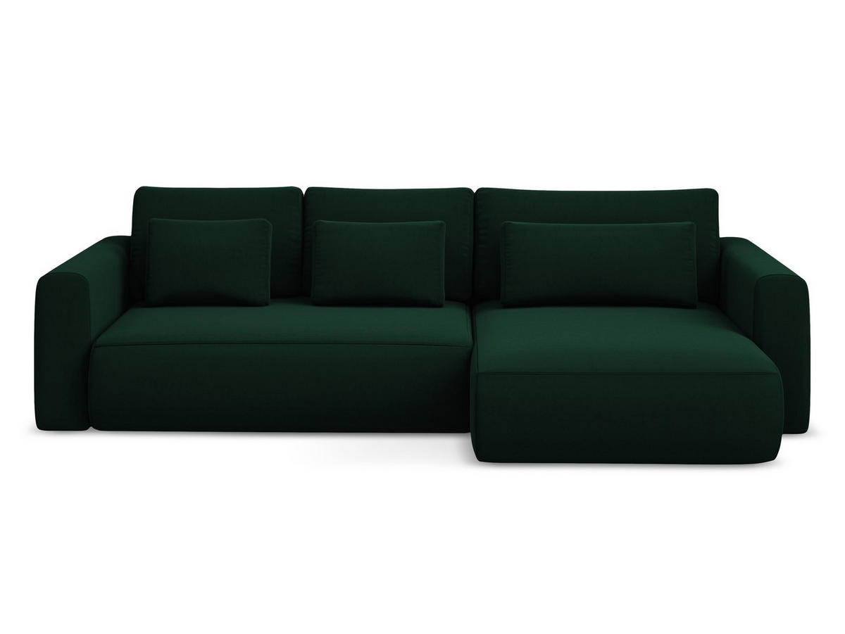 ECKSOFA mit Schlaffunktion Samt Stoff Grün - Dunkelgrün/Schwarz, Kunststoff/Textil (278/149cm) - Makamii