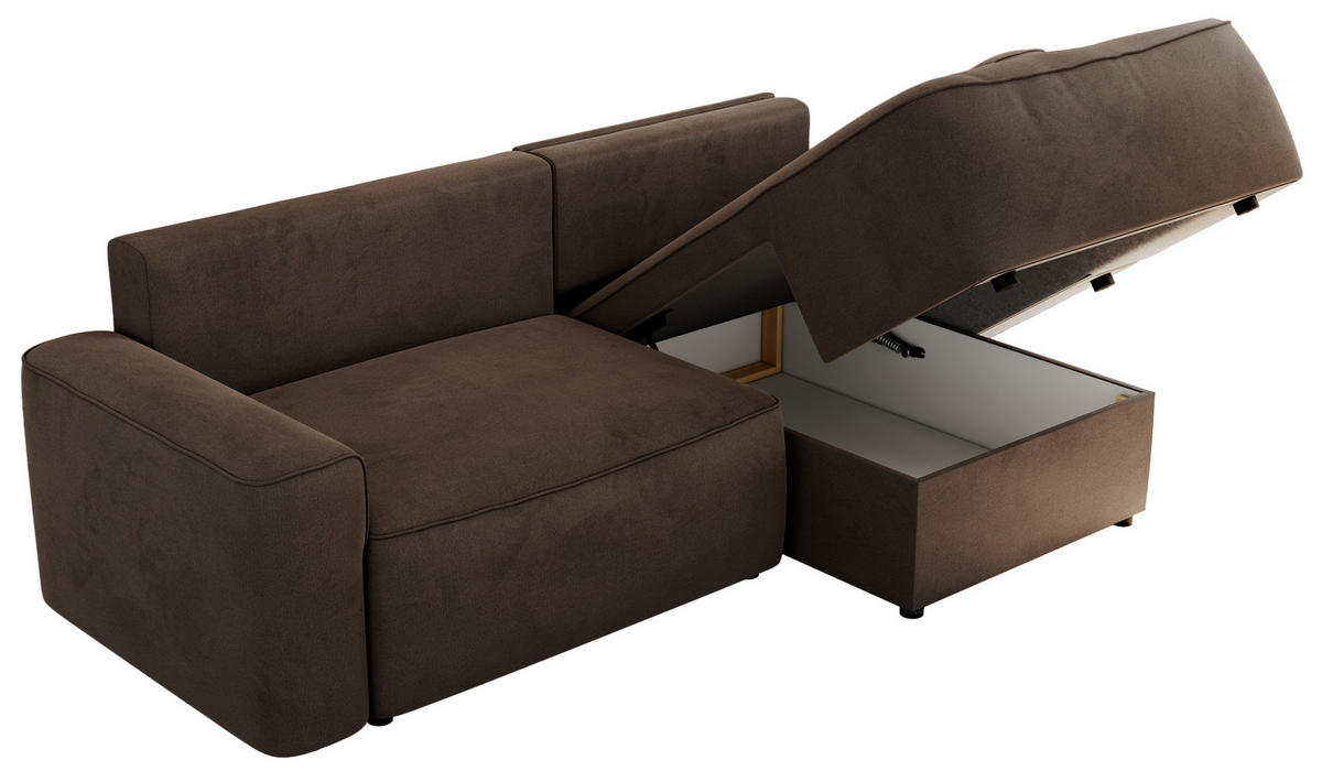 ECKSOFA BELLUNO L Braun Velvet - Rechts - Schwarz/Braun, Textil (233/144cm) - MKS