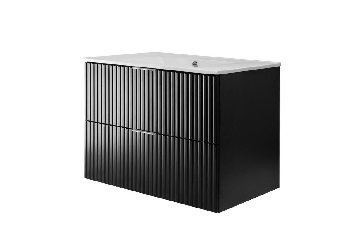 WASCHBECKUNTERSCHRANK, Schwarz, 80 x 57 x 46 cm, silberner Griff, ohne Arbeitsplatte - Silberfarben/Schwarz, Holzwerkstoff (80/57/46cm) - 3XE LIVING