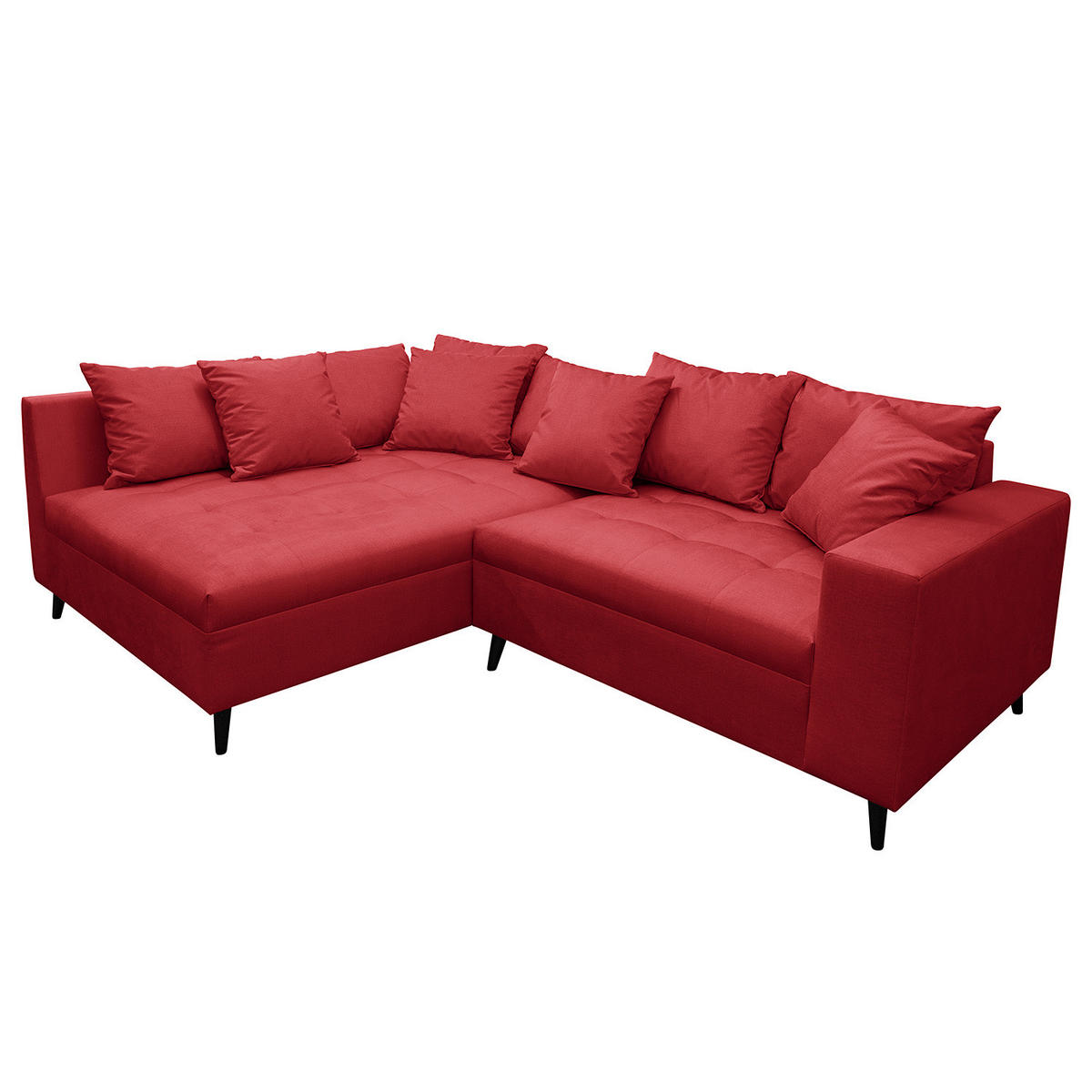 ECKSOFA mit Ottomane und Hocker - Rot/Schwarz, Birkenholz/Textil (247/174cm) - home24