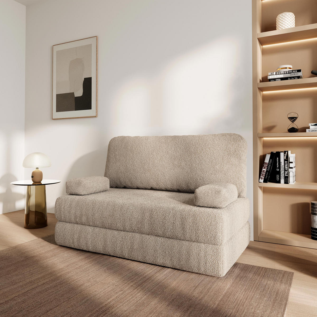 POHOVKA z pěny KESTE s funkcí spaní Buklé látka Béžová - béžová, textil (140/86/60cm) - MASSENO