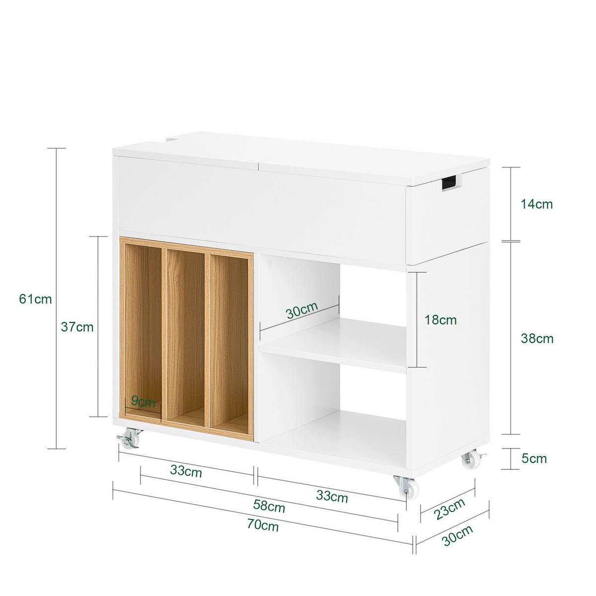 DRUCKERTISCH Weiß - Weiß/Naturfarben, Holzwerkstoff (30/61/70cm) - SoBuy