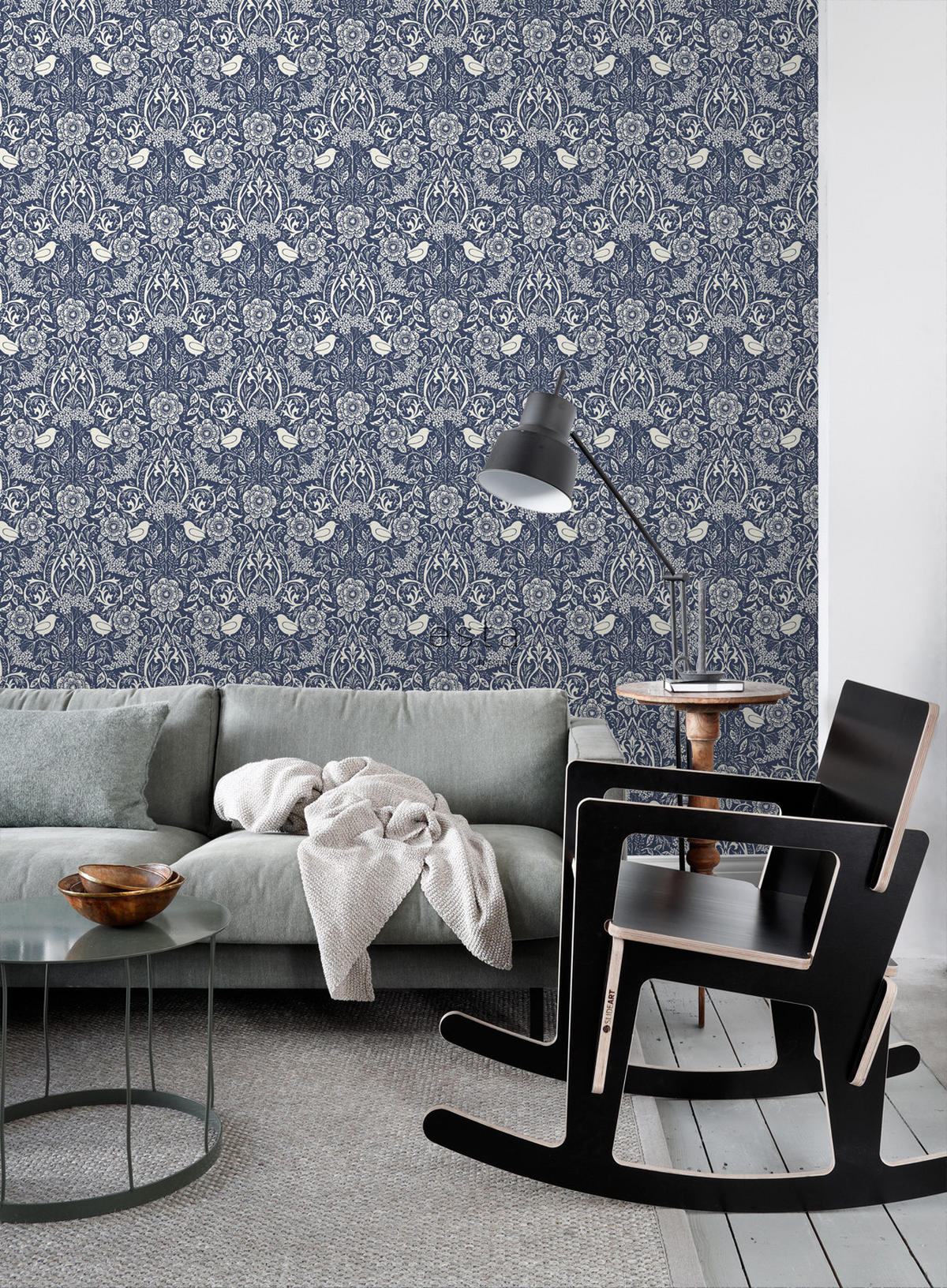 TAPETE Blumen und Vögel im Jugendstil 50 x 900 cm - Blau, Papier (50/900cm) - ESTAhome