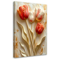 WANDBILD, Rote und cremefarbene Tulpen in einer dekorativen 3D-Komposition - Beige, Textil (70/100cm) - Feeby