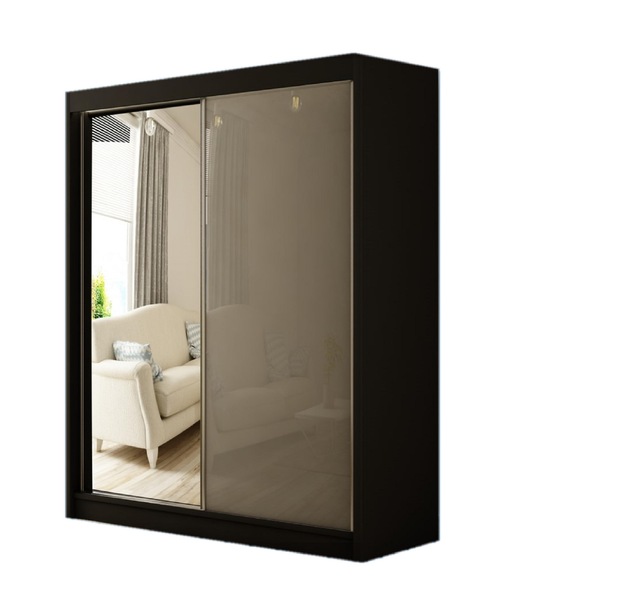 SCHWEBETÜRENSCHRANK Venus 120 cm mit Spiegel 2-türig, schwarz, lacobel grau - Schwarz/Grau, Kunststoff (120/215/61cm) - Margaret Hadas24