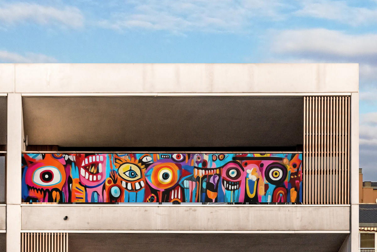 BALKON-SICHTSCHUTZ Abstrakt - Gesicht - Farbenfroh - Multicolor, Kunststoff (500/85cm) - MuchoWow
