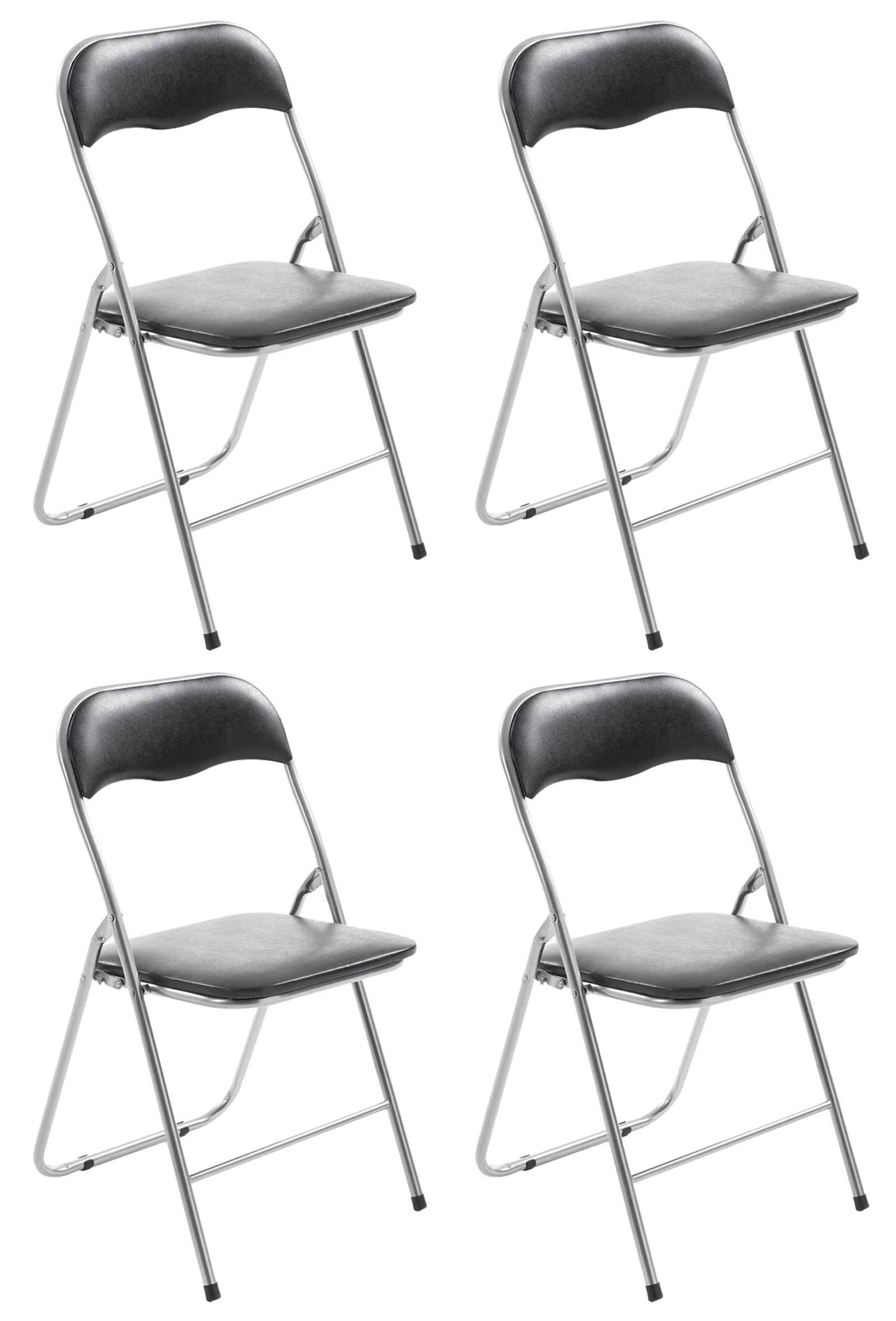 BESUCHERSTUHL 4er Set Lederlook schwarz/silber - Silberfarben/Schwarz, Textil/Metall (45/78/45cm) - CLP
