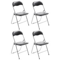 BESUCHERSTUHL 4er Set Lederlook schwarz/silber - Silberfarben/Schwarz, Textil/Metall (45/78/45cm) - CLP