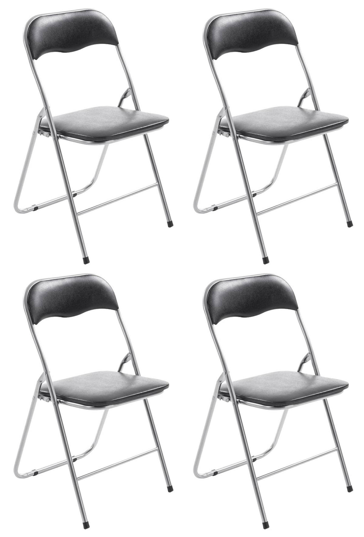 BESUCHERSTUHL 4er Set Lederlook schwarz/silber - Silberfarben/Schwarz, Textil/Metall (45/78/45cm) - CLP
