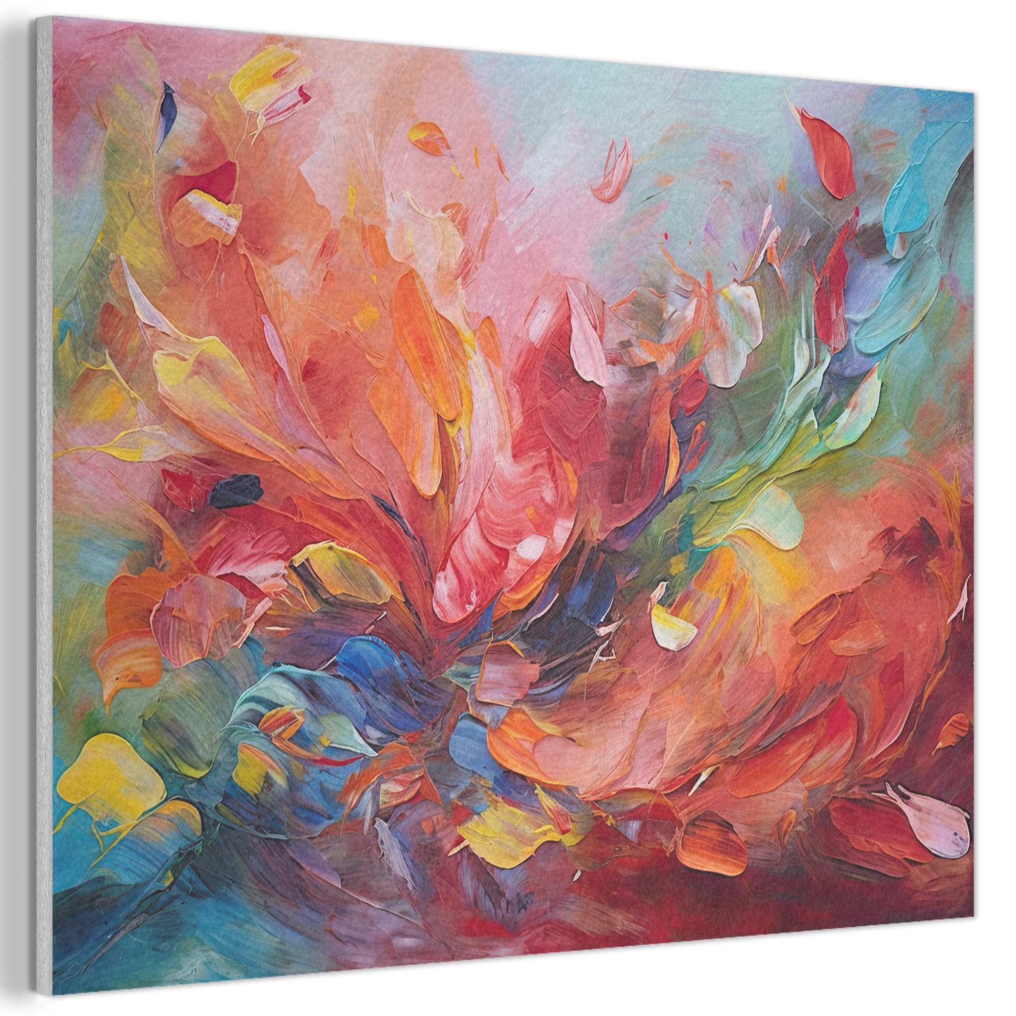 AKUSTIKBILD Ölgemälde - Kunst - Abstrakt - Farbenfroh Wandbild Wohnzimmer 100x70 cm - Altrosa, Textil (100/70/0.9cm) - MuchoWow