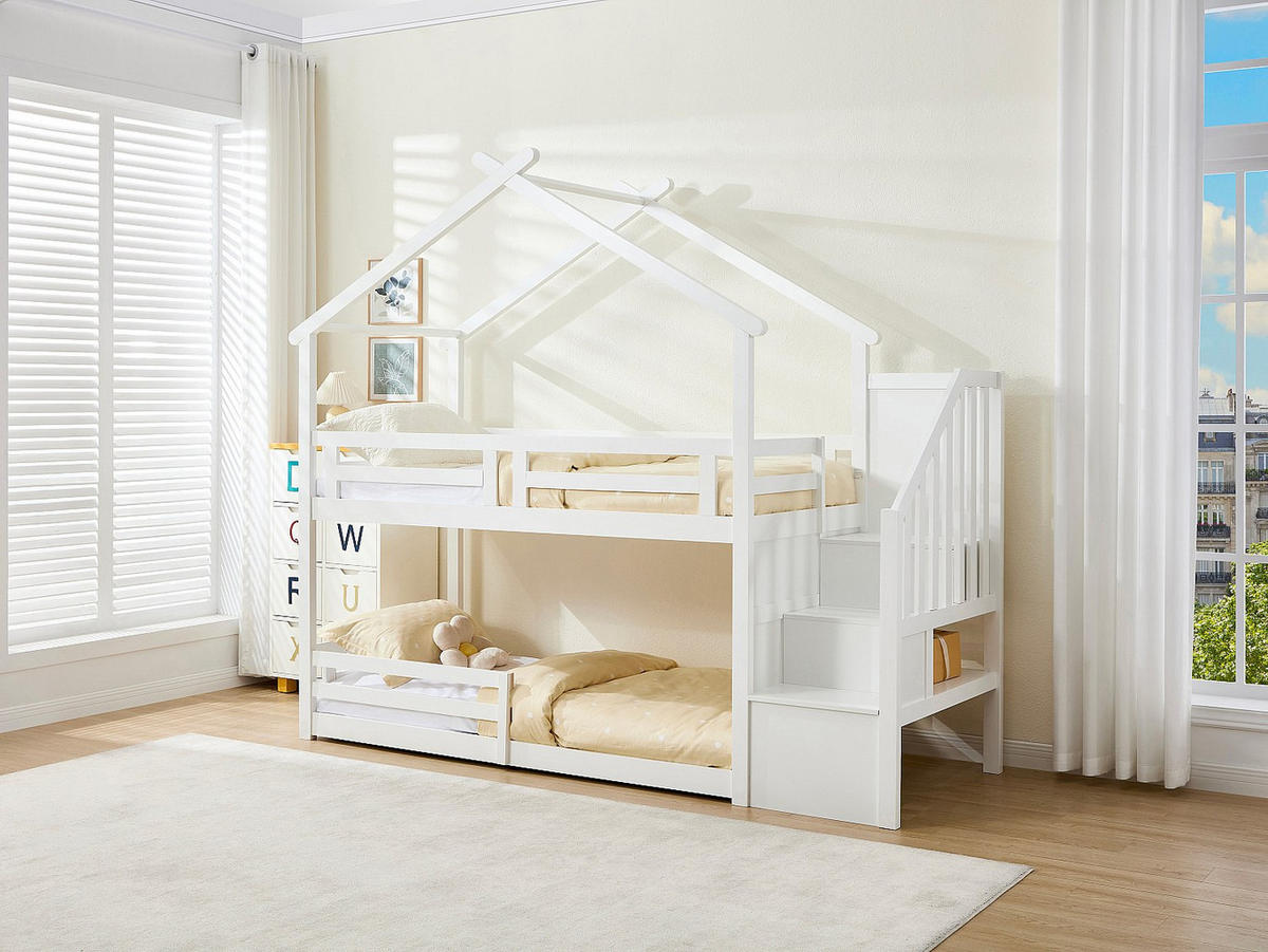 HOCHBETT Hausbett - 90 x 190 cm - Kiefer & MDF - Weiß - TALETY - Weiß, Holz (96/250cm) - Vente-Unique