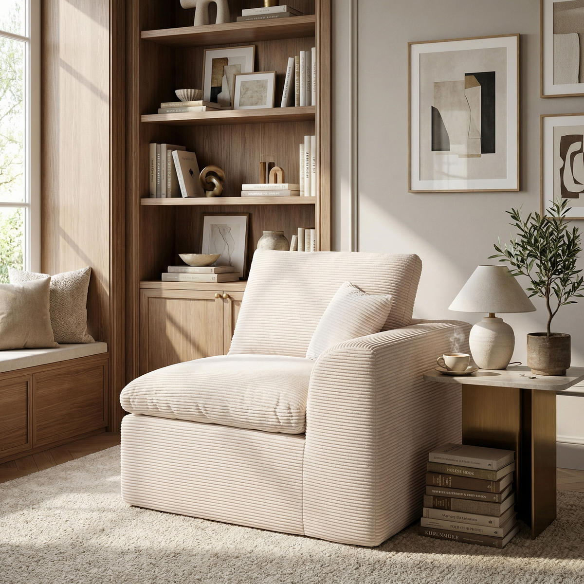 SESSEL Cord-Sofa mit Federkern-Polsterung und Kissen, Montagefrei - Beige, Textil (101/84/102cm) - Urban Meuble