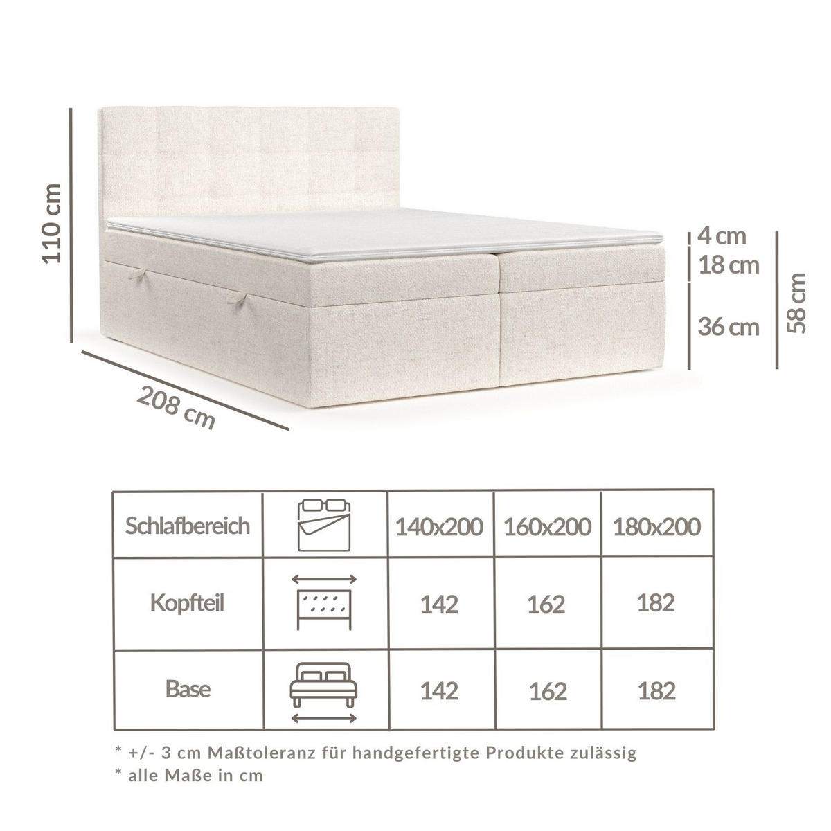 BOXBETT Tari Hellbraun 180/200 cm mit Matratze und Topper - Hellbraun/Schwarz, Holz/Holzwerkstoff (180/200cm) - Maison de Reve