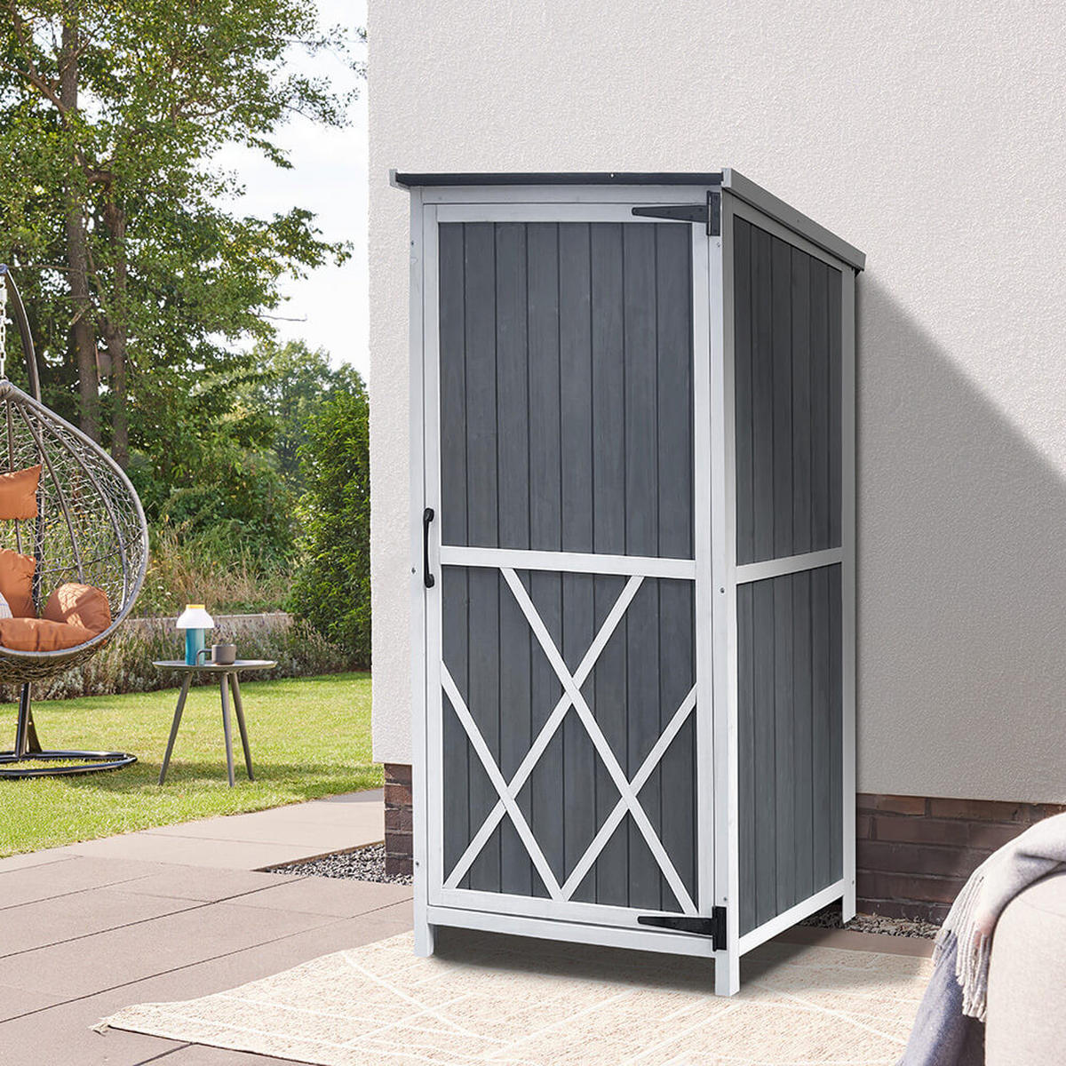 GARTENSCHRANK AUS HOLZ YANA - L - Grau, Holz (69/134/52cm) - Home Deluxe