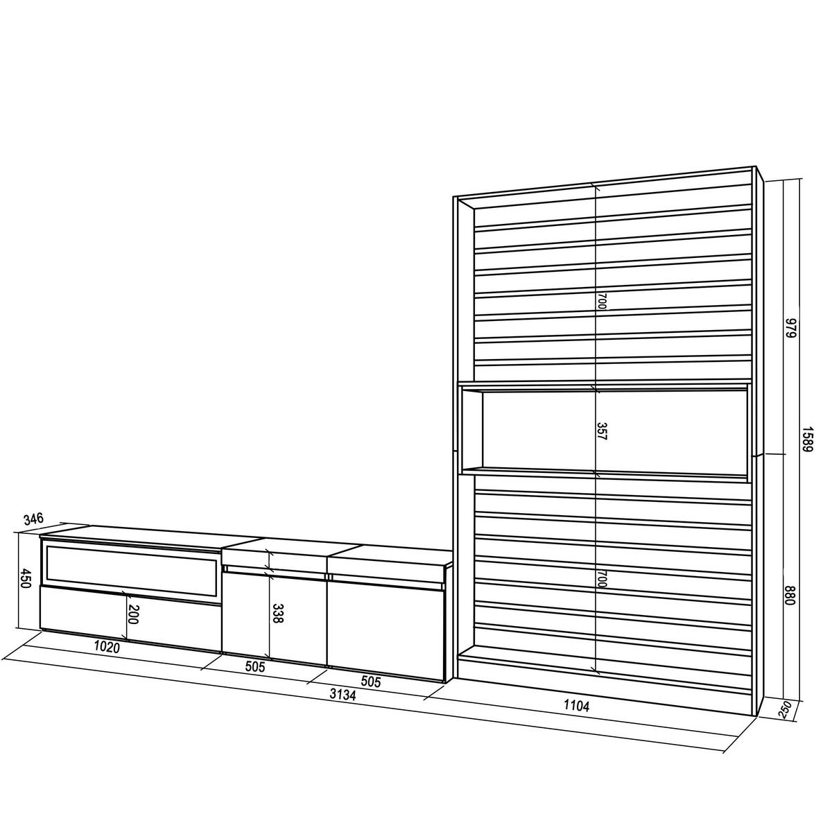 WOHNWAND Wohnzimmer, eiche, schwarz, 310/35/186cm - Eichefarben/Beige, Holzwerkstoff (310/186/35cm) - Skraut Home