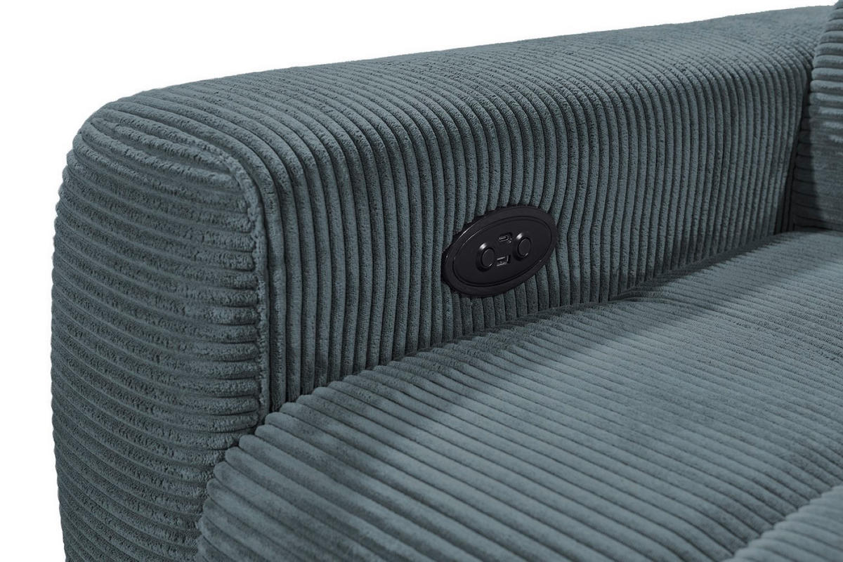 ECKSOFA mit elektronische Sitztiefenverstellung, USB-Anschluss und stilvollem Breitcord-Bezug - Blau, Textil (200/243cm) - ed exciting design