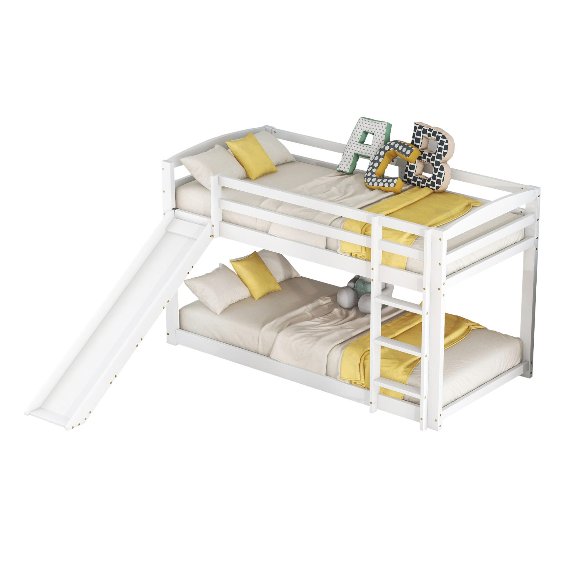 ETAGENBETT 90/200 cm aus Kiefer und MDF mit Rutsche und variabel montierbarer Leiter Weiß - Weiß, Holz (90/200cm) - Modenvie