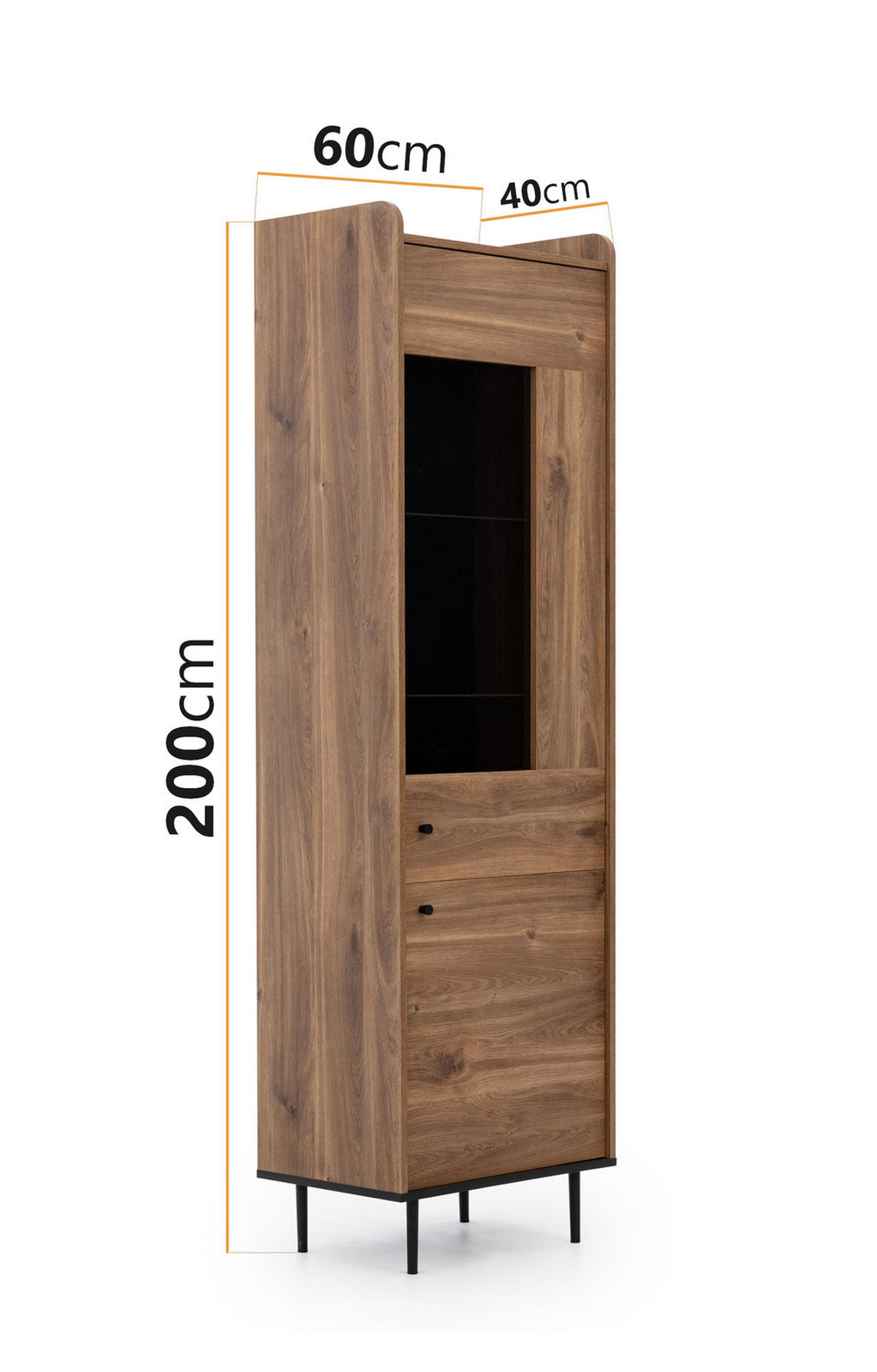 HOCHVITRINE Nero 60/40/200 Brandy Castello - Hellbraun/Schwarz, Glas/Holzwerkstoff (60/200/40cm) - Ravio